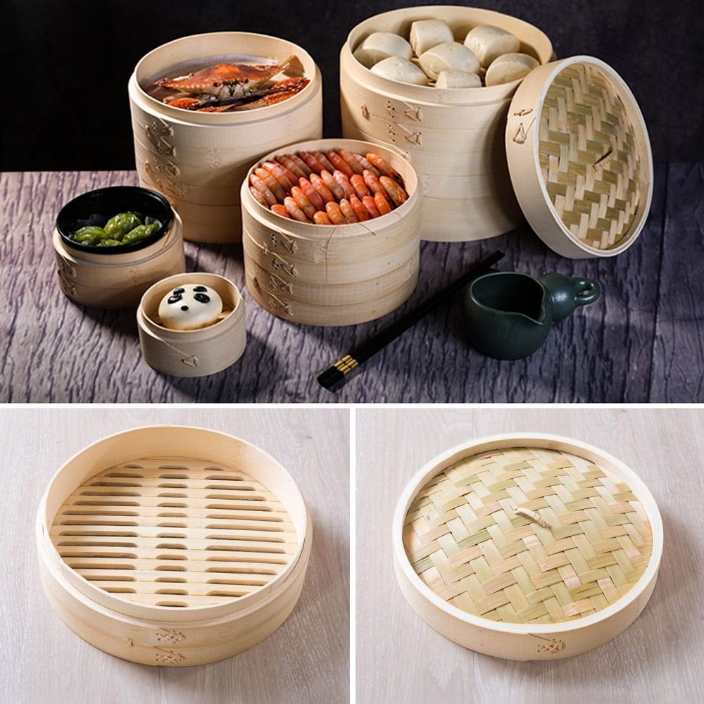 Bao Steamer Bamboo - قدر بخاري صيني من الخيزران مع
