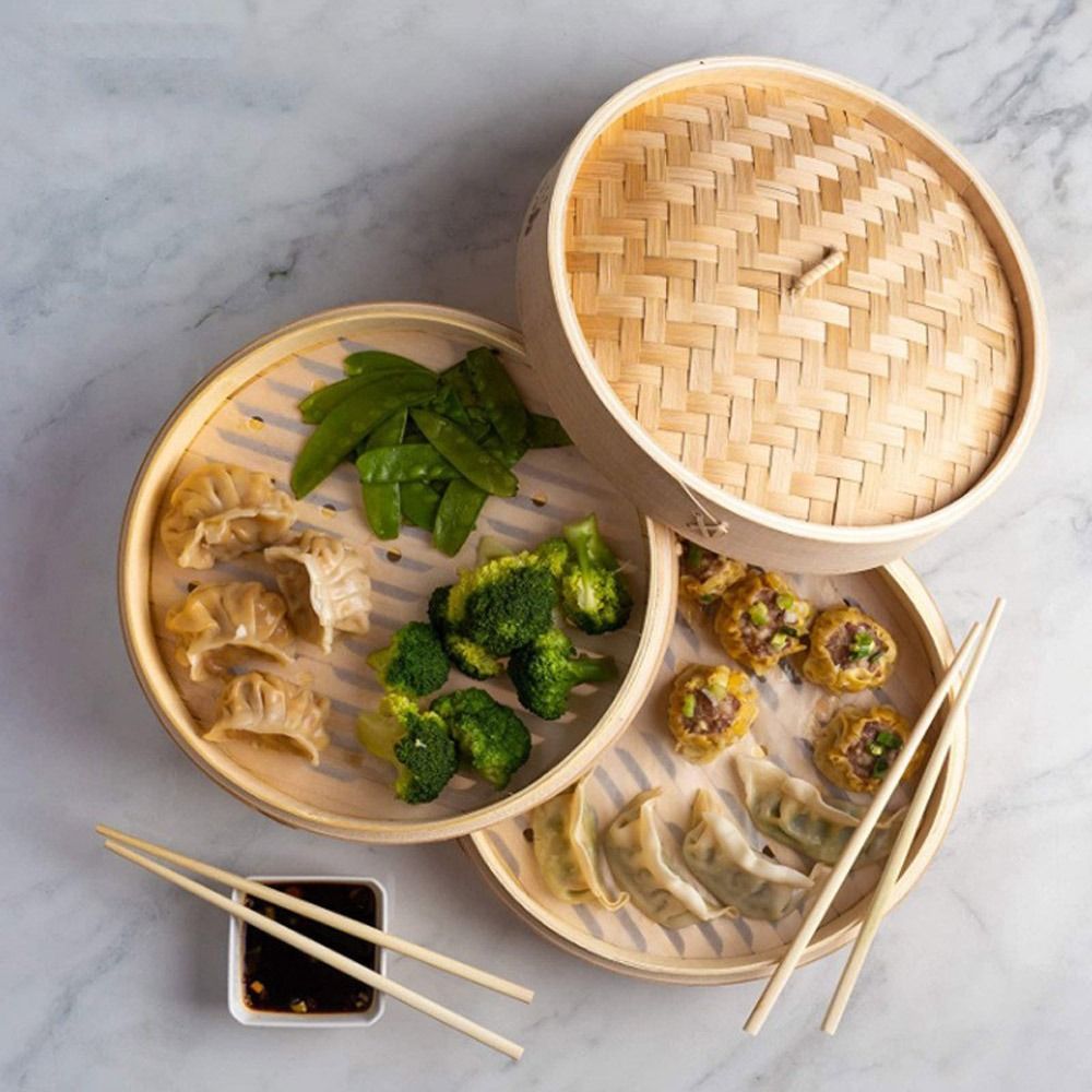 سلة بخار من الخيزران بغطاء ، م - مراجعة Bao Steamer Bamboo وسعره